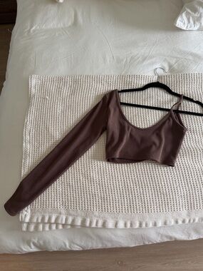 White Fox Boutique Brown One-Shoulder Long Sleeve Crop Top